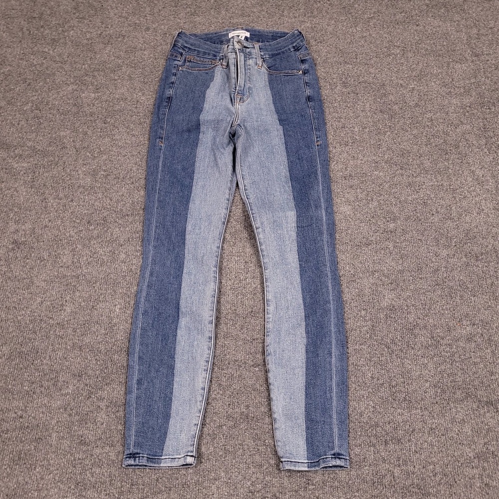 GOOD AMERICAN Good Legs Crop Jeans Women 2/26 (24x26) Two Tone Stretch Splice